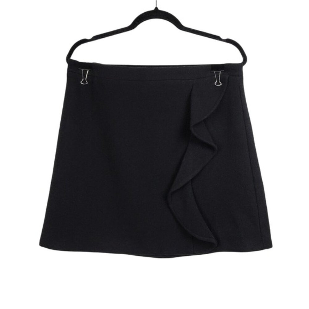 J.Crew Womens Black Wool Blend Double Serge Ruffle A-Line Mini Skirt Size 10 NWT